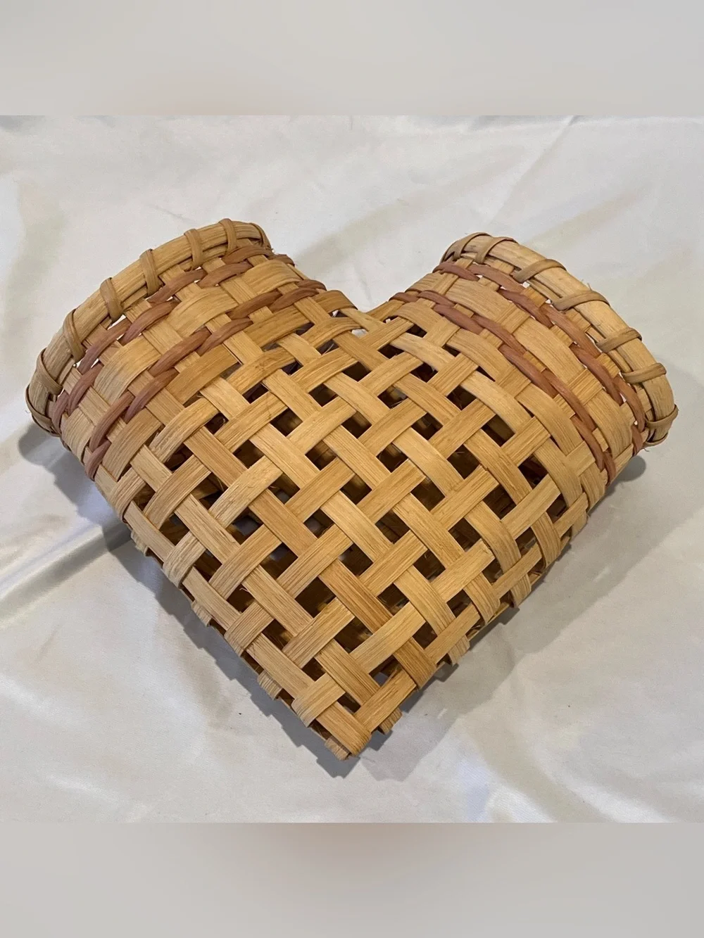 Vintage Woven Heart Wall Basket Double Pocket Cottagecore Decor